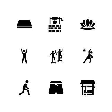 Yoga Icon set. grafik tasarım ve web için vektör simge lotus ve de germe
