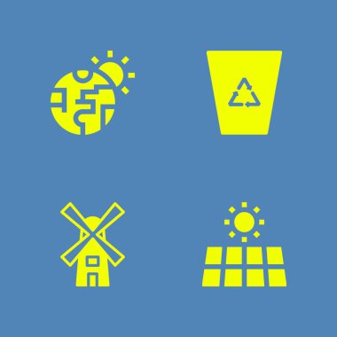 ekoloji Icons set. Güneş enerjisi, Geri Dönüşüm Kutusu'nu ve küresel ısınma ve diğer vektör simgeleri grafik tasarım ve web için