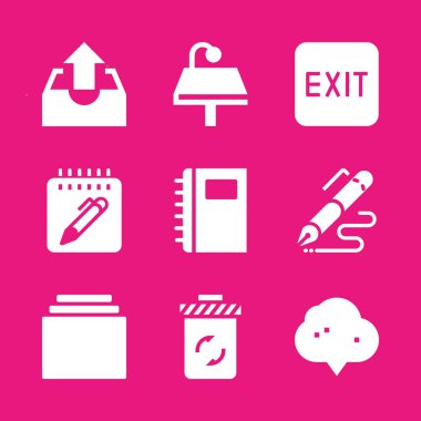 Office simge seti. Çöp yığını ve vektör simgeleri grafik tasarım ve web için Not