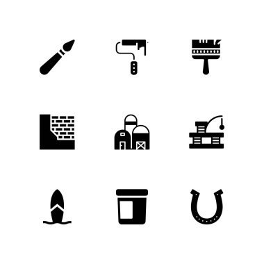 Grunge Icon set. grafik tasarım ve web için boya fırçası, çizik ve sörf tahtası vektör simge