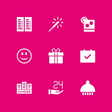 parti simge seti. vektör grafik tasarım ve web için simge menü, duş ve saat