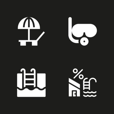 Plaj simge seti. Gözlük Dalış, şezlong ve yüzme havuzu vektör grafik tasarım ve web için simge