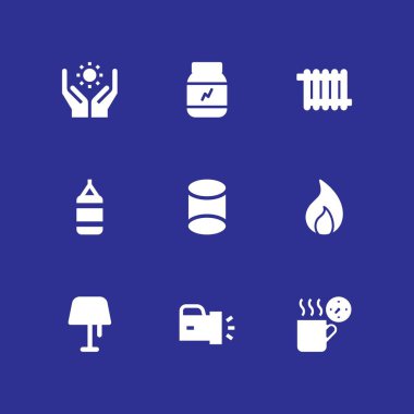 enerji Icon set. kahve fincanı, proteinler ve grafik tasarım ve web için kum torbası vektör simge