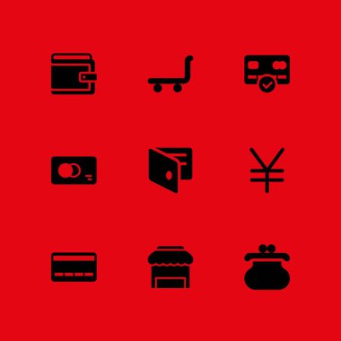 Alışveriş Icon set. arabası, kredi kartı ve grafik tasarım ve web için çanta vektör simge