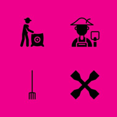 çiftçi, İngiliz anahtarı, komisyon ve çiftçi simgeler kümesi. Vektör grafik tasarım web ve uygulama için