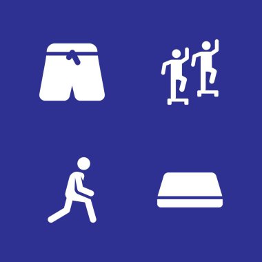4 yoga simgesi ile grafik tasarım ve web için egzersiz, germe ve spor salonu mat vektör çizim seti