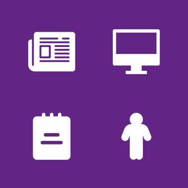 Office simge seti. grafik tasarım ve web için simge vektör gazete, Not defteri ve adam