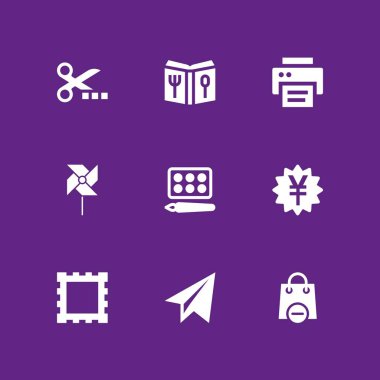 9 kağıt simgesi tarifi, fırıldak ve grafik tasarım ve web için alışveriş çantası vektör çizim seti