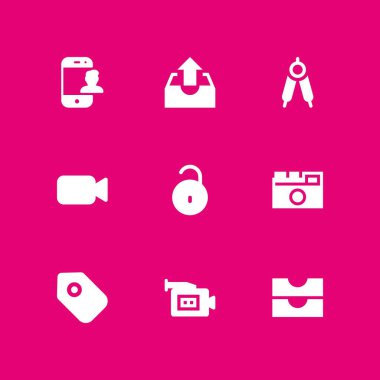 Web simge seti. grafik tasarım ve web için simge vektör fotoğraf makinesi, smartphone ve kilit