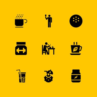 Icon set iç. grafik tasarım ve web için protein, Hindistan cevizi ve kahvaltı vektör simge