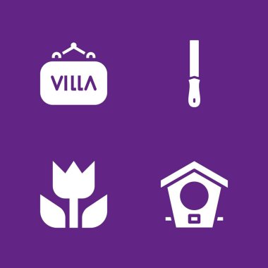 ağaç Icon set. Kes, kuş evi ve villa vektör grafik tasarım ve web için simge