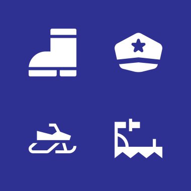 Kış Icon set. şapka, bot ve grafik tasarım ve web için snowmobile vektör simge