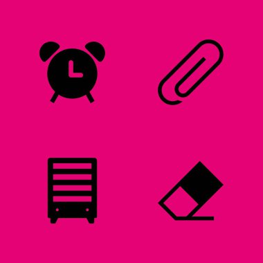 Okul Icon set. grafik tasarım ve web için silgi, kitaplık ve alarm vektör simge