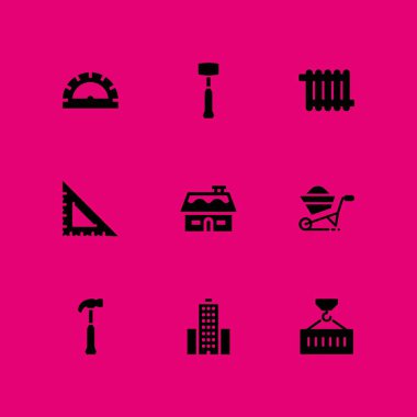 İnşaat Icon set. grafik tasarım ve web için yapı, konteyner ve ısıtıcı vektör simgesi