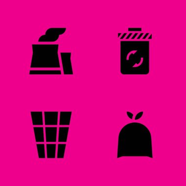 Çöp, nükleer tesisi, çöp kutusu ve çöp simgeleri ayarlayın. Vektör grafik tasarım web ve uygulama için