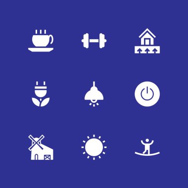 9 enerji simgesi yel değirmeni, jeotermal enerji ve güç vektör çizim grafik tasarım ve web için ayarla