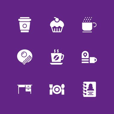 9 kahve Icon set grafik tasarım ve web için muffin, kahve makinesi ve gündem vektör çizim ile