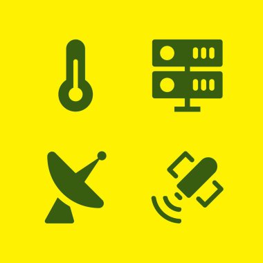 Bilim Icon set. Termometre ile sunucu ve uydu vektör grafik tasarım ve web için simgeleri