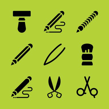 Aracı simge seti. Kalem, bıçak ve saç salonu vektör simgeleri ile grafik tasarım ve web için