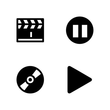 Film Icon set. Kompakt disk, Yürüt düğmesi ve grafik tasarım ve web için vektör simge duraklatma