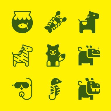 hayvan Icon set. Istakoz ile gergedan ve su aygırı vektör grafik tasarım ve web için simgeleri