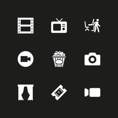 Film Icon set. patlamış mısır, perdeleri ve grafik tasarım ve web için televizyon vektör simge