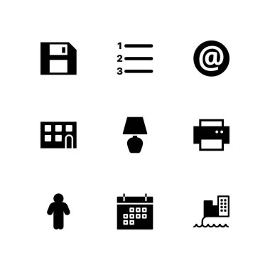 Office simge seti. Cityscape, takvim ve grafik tasarım ve web için vektör simge,