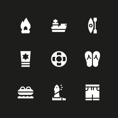 Plaj simge seti. Mayo, kruvazör ve grafik tasarım ve web için kayık vektör simge