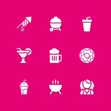 parti simge seti. grafik tasarım ve web için içecekler, Barbekü ve fireworks vektör simgesi