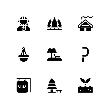 ağaç Icon set. grafik tasarım ve web için kes, plaj ve villa vektör simge