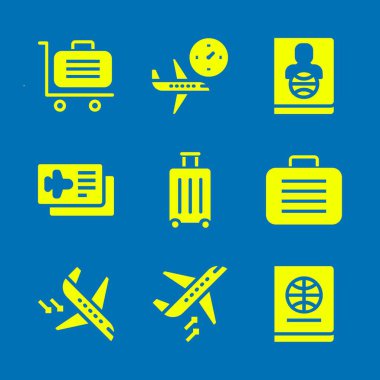 Havaalanı Icon set. Pasaport, Bagaj ve grafik tasarım ve web için Bagaj vektör simgeleri