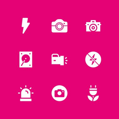 Flash Icon set. Elektrik, el feneri ve grafik tasarım ve web için flash vektör simge