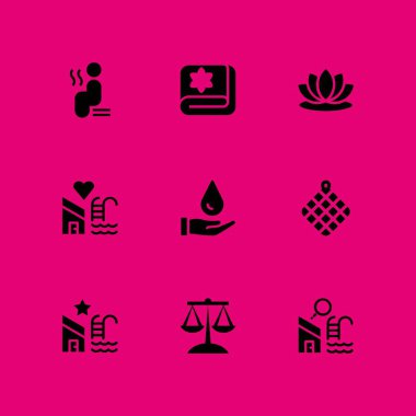 Spa Icon set. Sauna, lotus ve grafik tasarım ve web için yüzme havuzu vektör simge