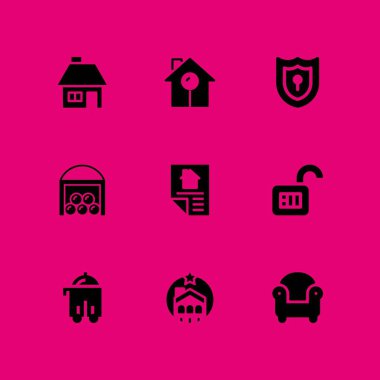 House simge seti. Oda Servisi, kilidini açmak ve grafik tasarım ve web için vektör simge ev