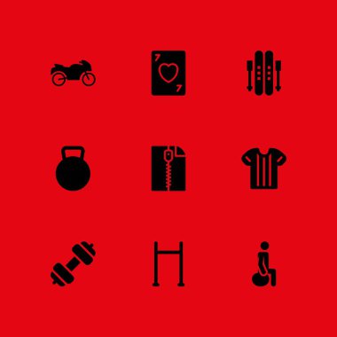 spor Icon set. grafik tasarım ve web için poker, kettlebell ve ZIP vektör simge