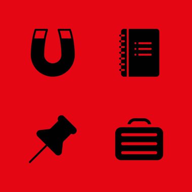 Okul Icon set. grafik tasarım ve web için mıknatıs, defter ve itme PIN vektör simgesi
