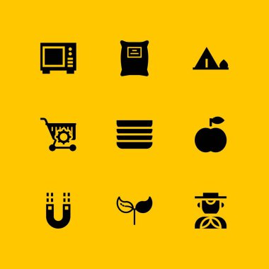 Gıda simge seti. çadır, alışveriş sepeti ve tohum vektör simge grafik tasarım ve web için