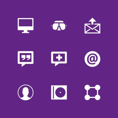 grafik tasarım ve web için Kullanıcı, googles ve monitör vektör çizim ile ayarla 9 bilgisayar kutsal kişilerin resmi