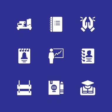 kitap simgesi seti. Kitaplık, Açık kitap ve grafik tasarım ve web için sunu vektör simge