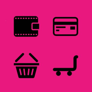 Alışveriş Icon set. Kredi kartı ile vektör arabası ve alışveriş sepeti simgeleri grafik tasarım ve web için