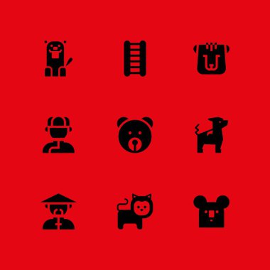 hayvan Icon set. grafik tasarım ve web için Çince, aslan ve Bekçi köpek vektör simgesi