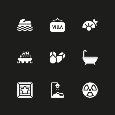 su Icon set. grafik tasarım ve web için radyasyon, kabuk ve deniz scooter vektör simgesi