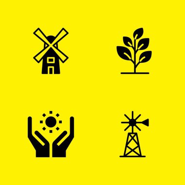 yel değirmeni, güneş enerji, bitki ve yel değirmeni Icons set. Vektör grafik tasarım web ve uygulama için