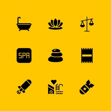 9 spa simgesi bomba, denge ve grafik tasarım ve web için sıcak taşlar vektör çizim seti