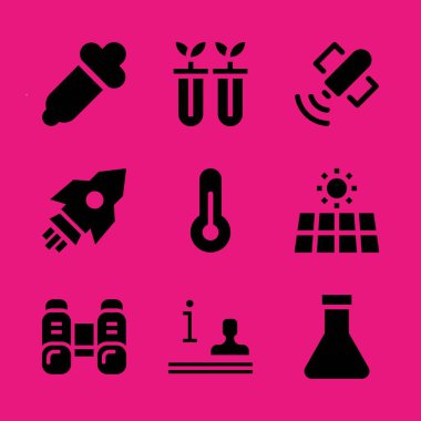 Bilim Icon set. Vektör dürbün ile termometre ve başlatmak için grafik tasarım ve web simgeler