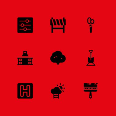 İş Icon set. grafik tasarım ve web için simge vektör Extractor hood, otel ve makas