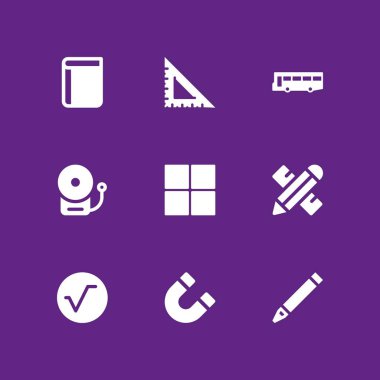 Okul Icon set. grafik tasarım ve web için otobüs, kitap ve kılavuz vektör simge