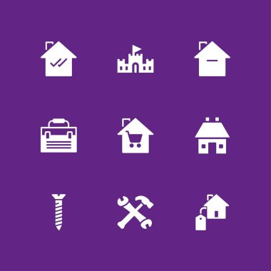 İnşaat Icon set. grafik tasarım ve web için kum Kalesi, araç kutusu ve vida vektör simge