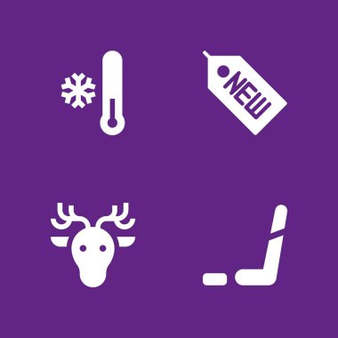 Kış Icon set. buz hokeyi, geyik ve grafik tasarım ve web için soğuk vektör simge
