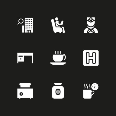 kahve Icon set. grafik tasarım ve web için simge vektör cezve, otel ve okuma